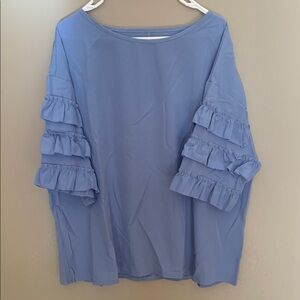Blue Ruffle Sleeve Women's Top